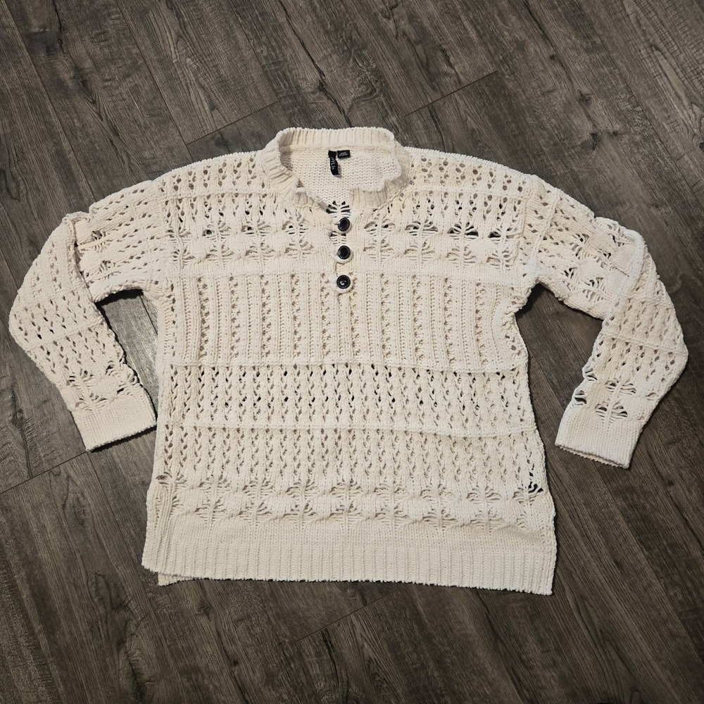 Ethyl Loose Knit Sweater Womens Medium Open Weave 3 Button Bohemian Crochet